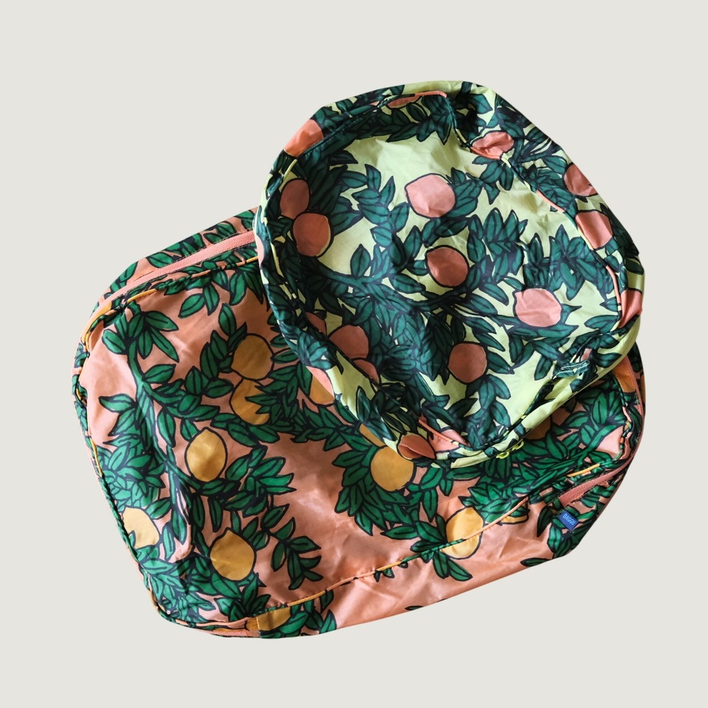 Baggu Packing Cube Set Orange Tree Citrus Print Recycled Ripstop Nylon Travel OS